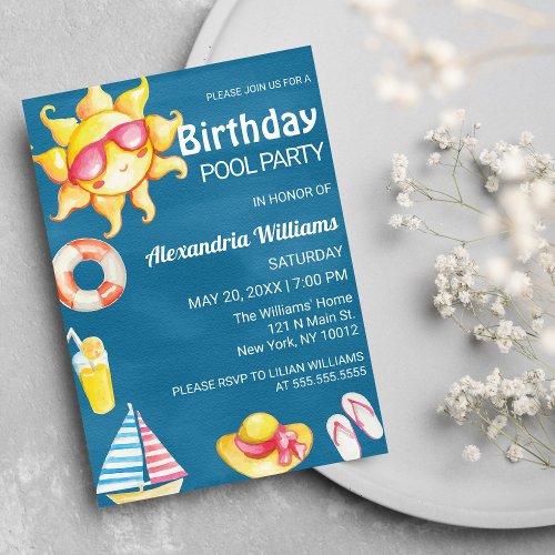 Sand Sun Fun Summer Beach Pool Birthday Party Invitation