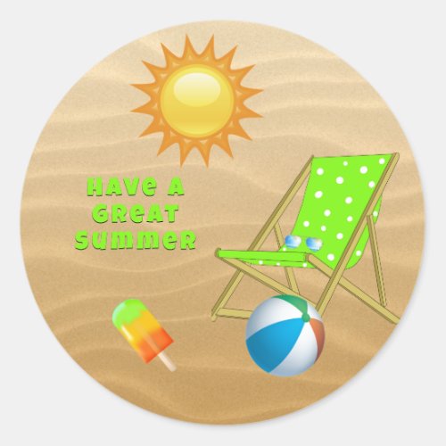 Sand Sun Green Beach Chair Ice Pop Beach Ball Classic Round Sticker