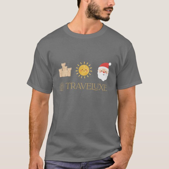 Sand, Sun & Santa – Traveluxe T-Shirt (Front)
