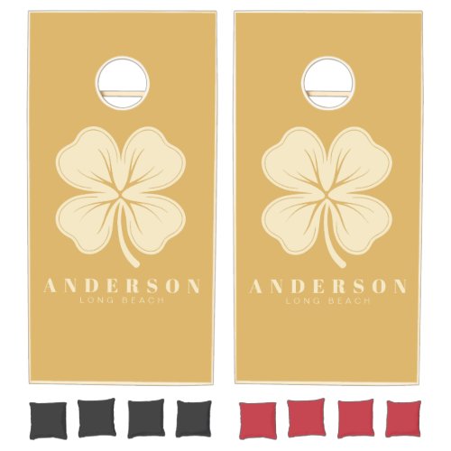 Sand Sunrise Four Leaf Clover with Name Cornhole Set