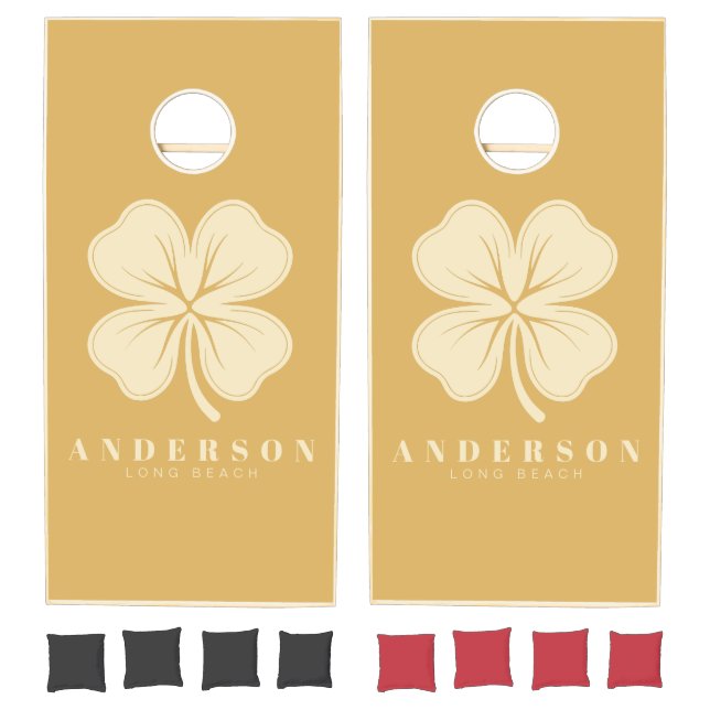 Sand Sunrise Four Leaf Clover with Name Cornhole Set (Set)