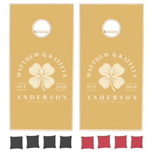 Sand Sunrise Irish Lucky Clover Wedding Crest Cornhole Set