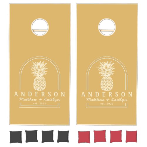 Sand Sunrise Pineapple Wedding Arch & Name Cornhole Set