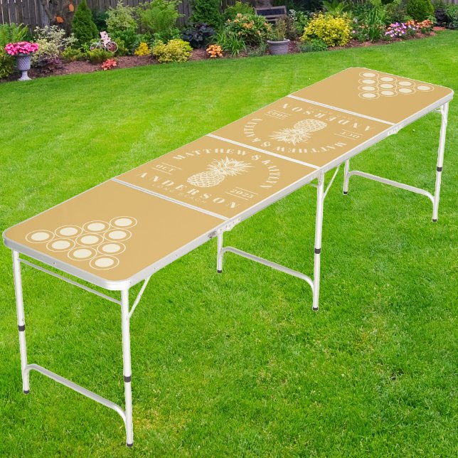 Sand Sunrise Tropical Pineapple Wedding Crest Beer Pong Table (Creator Uploaded)