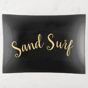 SAND SURF Script On Elegant Rich Modern Black Trinket Tray