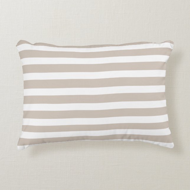 Sand Tan Taupe White Striped Nautical Coastal Accent Pillow (Front)