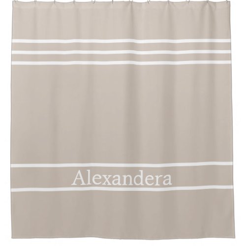 Sand Tan Taupe White Striped Nautical Coastal Shower Curtain