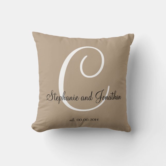 Sand taupe white custom Wedding keepsake pillow (Front)