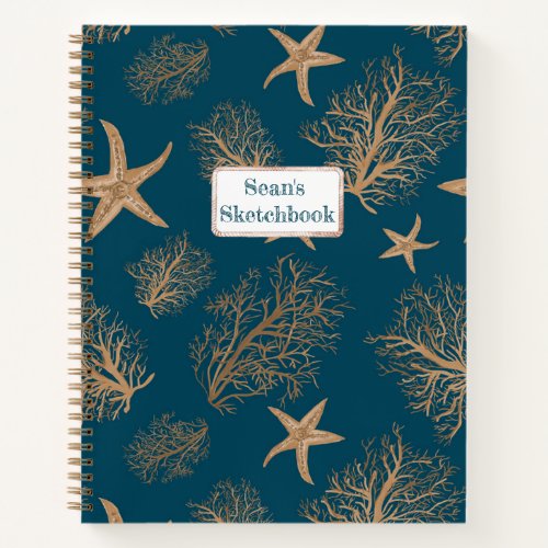 Sand_Teal Starfish_Coral_custom name Notebook