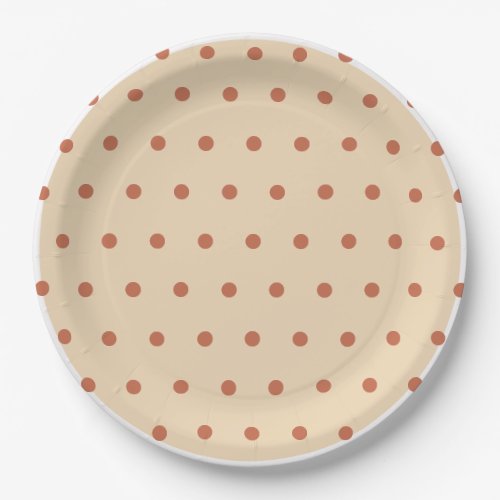 Sand Terra Cotta Polka Dots White Trim Paper Plates