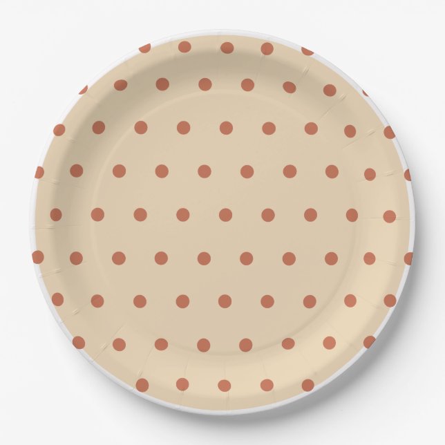 Sand Terra Cotta Polka Dots White Trim Paper Plates (Front)