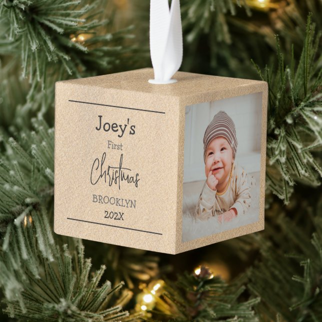 sand theme. baby first Christmas three Photo  Cube Ornament (Tree)
