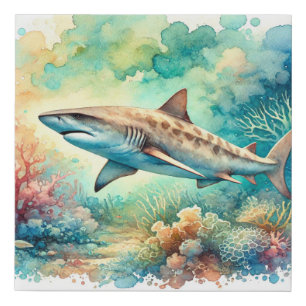 Sand Tiger Shark 060724AREF103 - Watercolor Faux Canvas Print