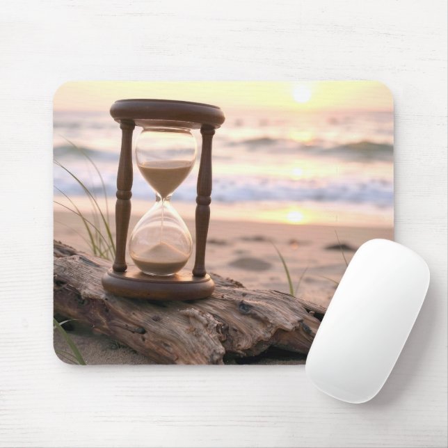 Sand Timer on Beach Driftwood Mouse Pad (With Mouse)