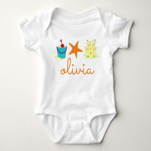 Sand Toys Sandcastle Starfish Beach Personalized Baby Bodysuit