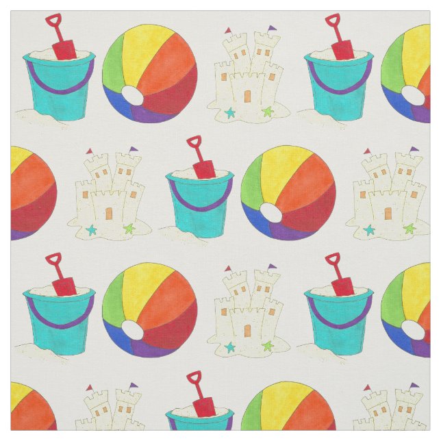 Sand Toys Summer Beach Ball Bucket Pail Castle Fabric (Swatch)