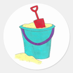 Sand Toys Teal Beach Pail Bucket Red Shovel Classic Round Sticker