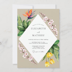 Sand Tropical Exotic Eucalyptus Wedding Invitation