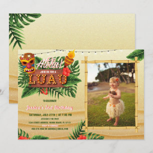 Sand Tropical Luau Birthday Invitation With Photo