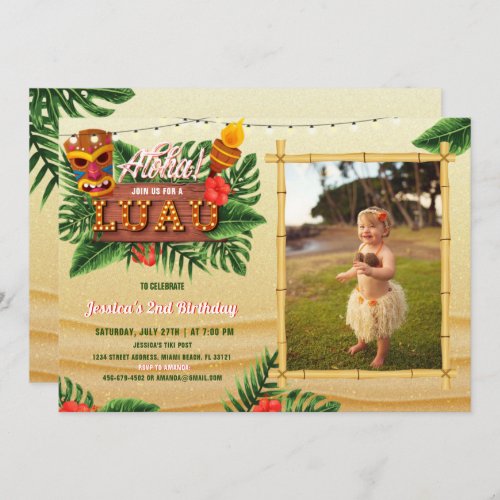 Sand Tropical Luau Birthday Invitation With Photo