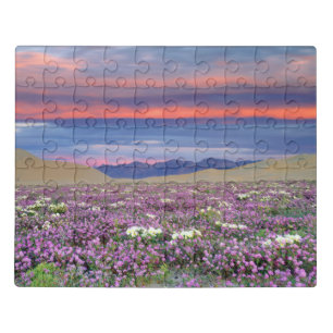 Sand Verbena & Dune Primrose Wildflowers at Sunset Jigsaw Puzzle