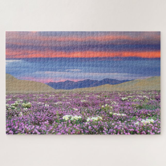 Sand Verbena & Dune Primrose Wildflowers at Sunset Jigsaw Puzzle (Horizontal)