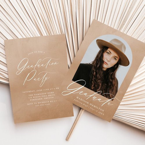 Sand Watercolor Arch Photo Graduation Party Invitation