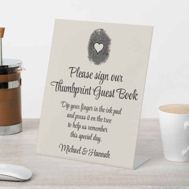 Sand Wedding Thumbprint Guest Book Reception Table Pedestal Sign (In SItu)