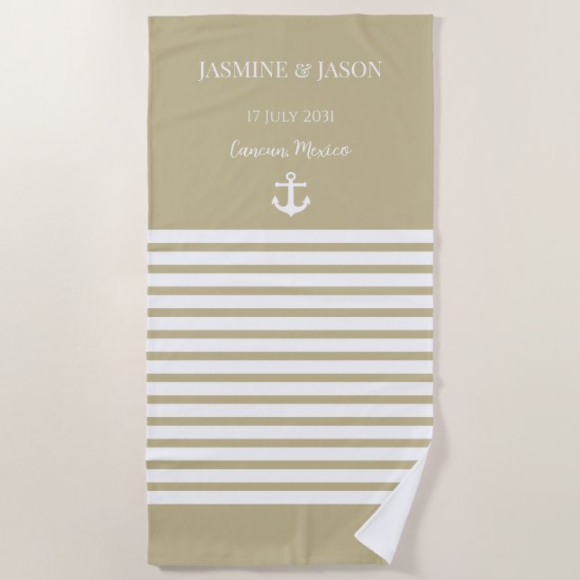 Sand White Personalized Destination Wedding Favor  Beach Towel (Front)