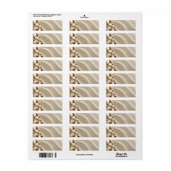 Sand With Shells And Stones. Beach Composition Label | Zazzle