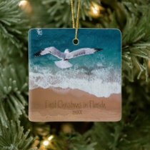 Sand Writing Beach Our First Christmas in Florida Ceramic Ornament
