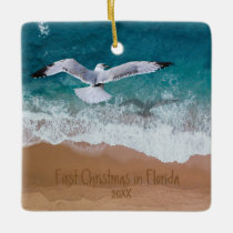 Sand Writing Beach Our First Christmas in Florida Ceramic Ornament