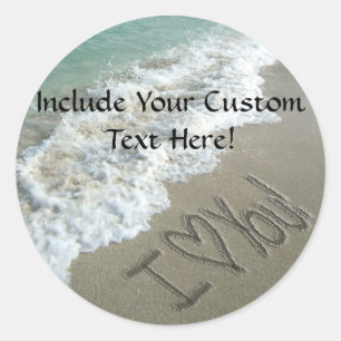 Sand Writing on the Beach, I Love You Classic Round Sticker