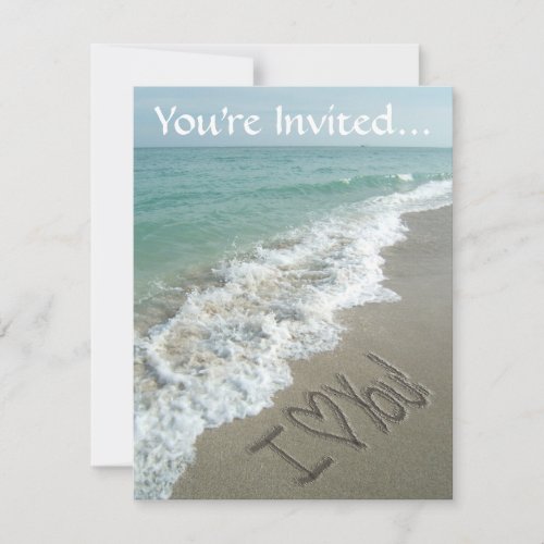 Sand Writing on the Beach, I Love You Invitations