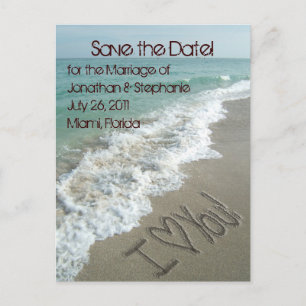 Sand Writing on the Beach Save the Date Postcard