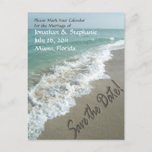 Sand Writing on the Beach Save the Date Postcard