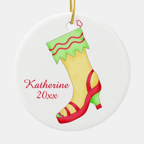 Sandal Shoe Lover Christmas Stocking with Name Ceramic Ornament
