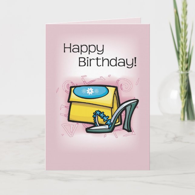 Sandal Yellow Purse, Pink Birthday Card (Front)