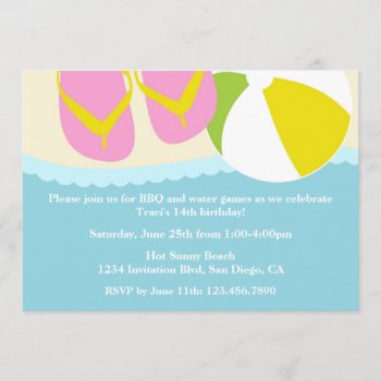 Sandals And Beach Ball Beach Party Invitation by InvitationBlvd at Zazzle