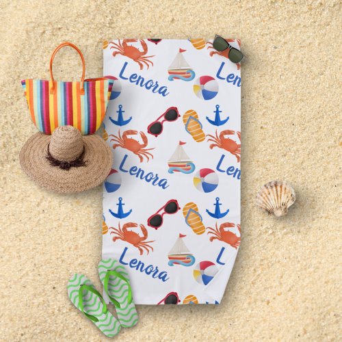 Sandals and Sunglasses Summer Name Pattern Beach Towel