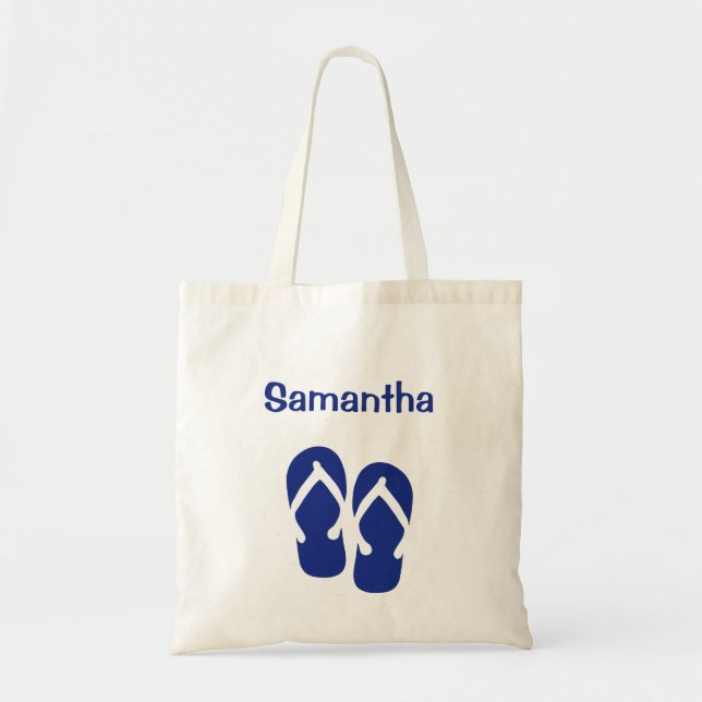 Sandals flip flop summer navy custom name tote bag (Front)