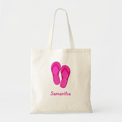 Sandals flip flop summer pink custom name tote bag