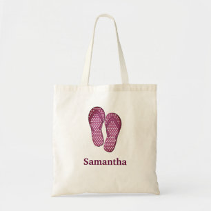 Sandals flip flop summer pink custom name tote bag