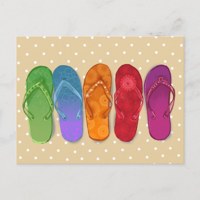 Sandals flip-flops beach party - sand dots postcard (Front)