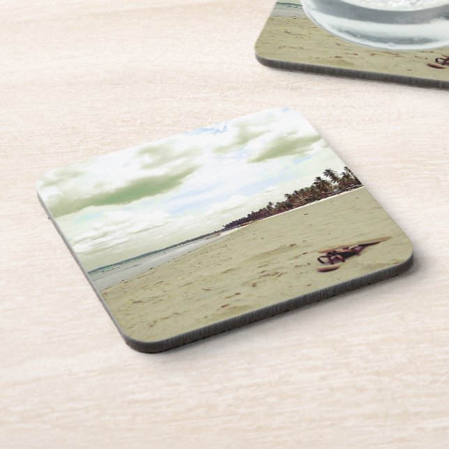 Sandals on Tropical Beach Beverage Coaster (Left Side)