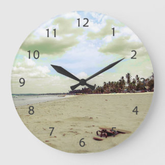 Sandals on Tropical Beach Large Clock