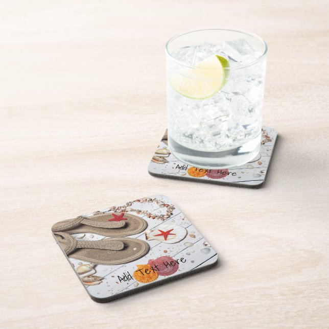 Sandals, Seashells and Starfish at the Beach Beverage Coaster (Right Side)
