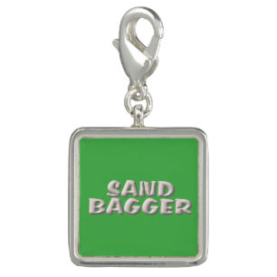 Sandbagger green silver square charm