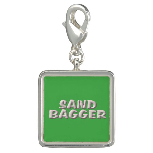 Sandbagger green silver square charm (Front)