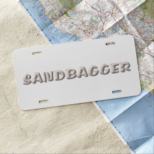 Sandbagger white aluminum car license plate